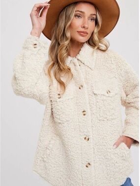 Women's Cream Teddy Button-Up Jacket